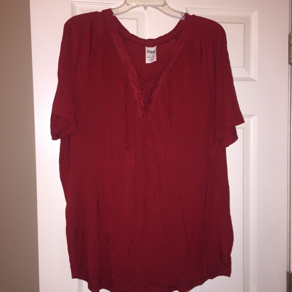 Red Lace Up Tee Pink Brand